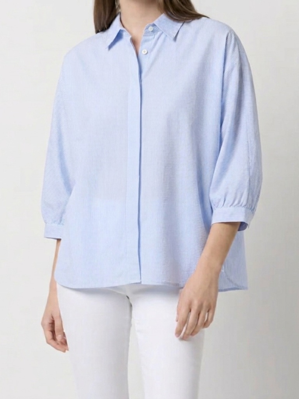 Ann Mashburn Blue And White hite stripes Mashburn Liya Top Size S